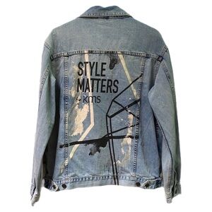 KMS Style Matters Jean Jacket Graffiti Paint White Black Classic Trucker Denim
